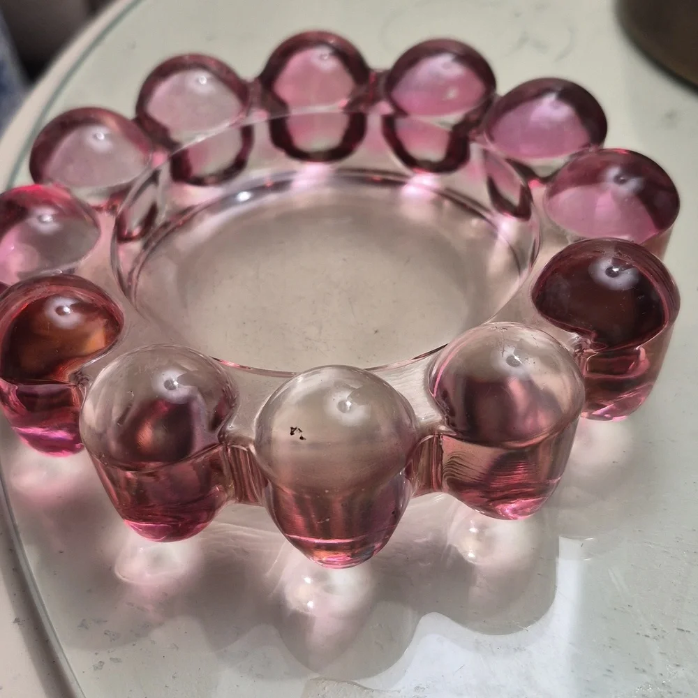 Vintage Anchor Hocking Pink boopie/bubble Solid glass Ashtray 1950's